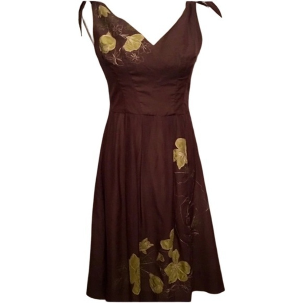 Anthropologie Yoana Baraschi Silk Wine Floral Embroidered Sleeveless Blend Dress